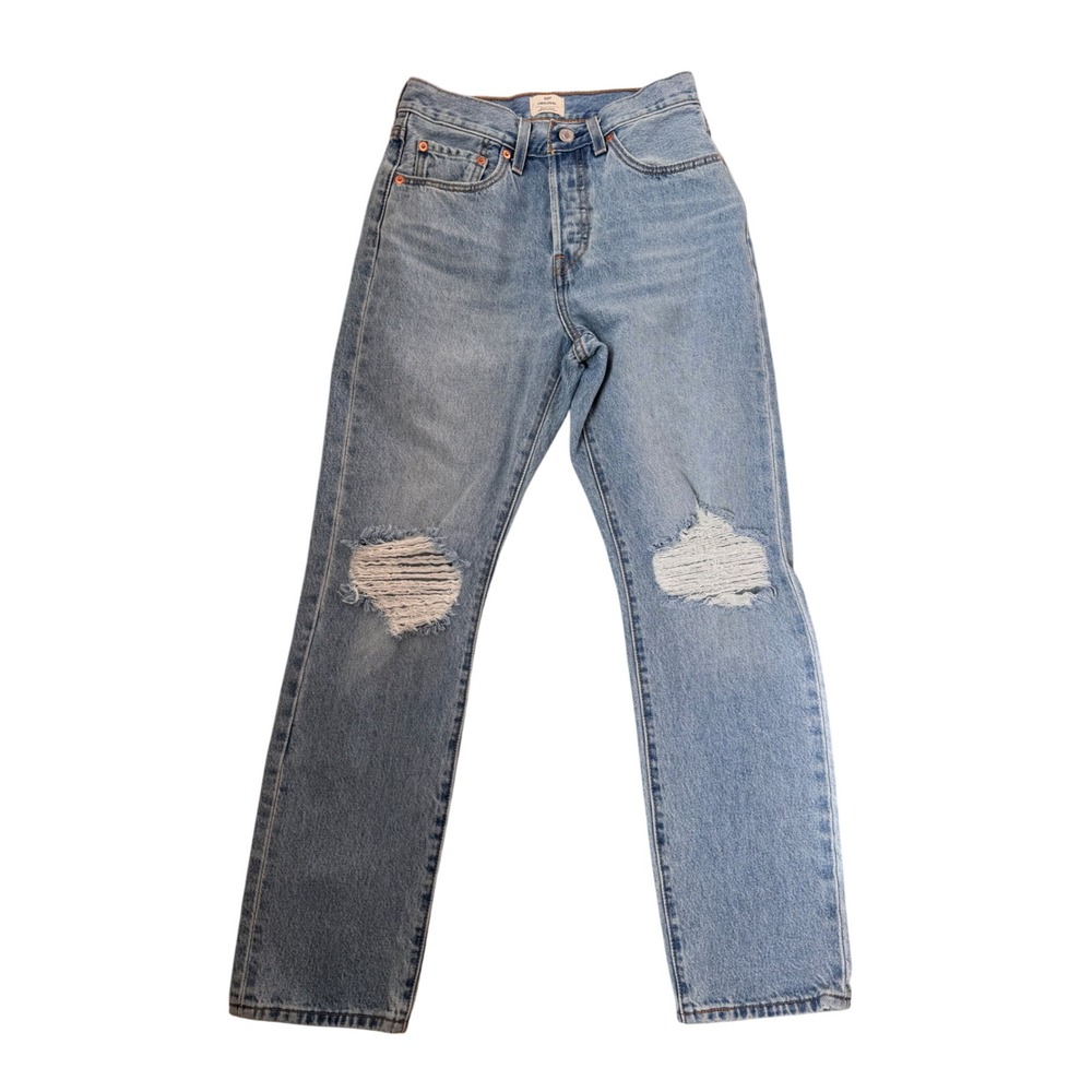 Levis 501 Original High Rise Straight Leg Distressed Jeans Light Wash W26 L30